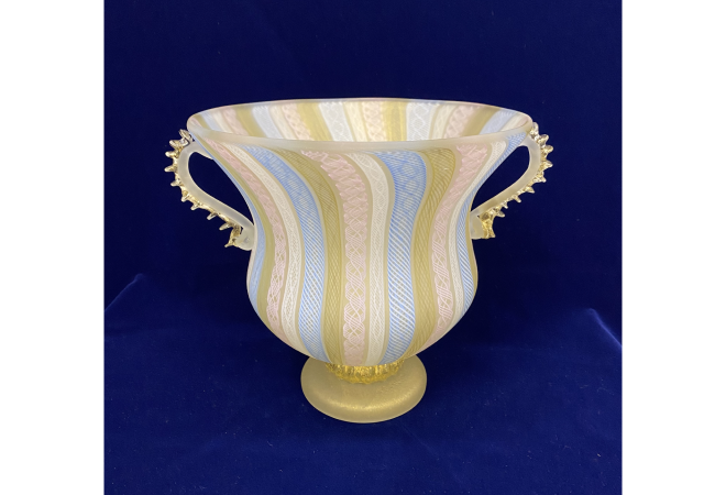 藤田喬平 美しい「新緑色吹雪紋花瓶」 藤田喬平 美しい「新緑色吹雪紋