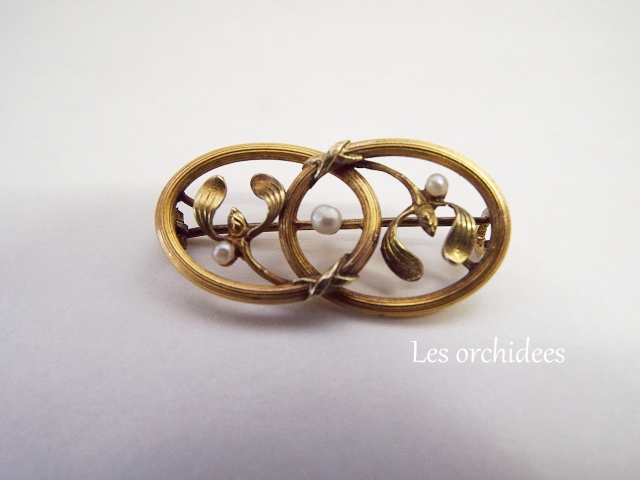 フランスアンティーク やどりぎのブローチ FIX社ゴールドフィルド