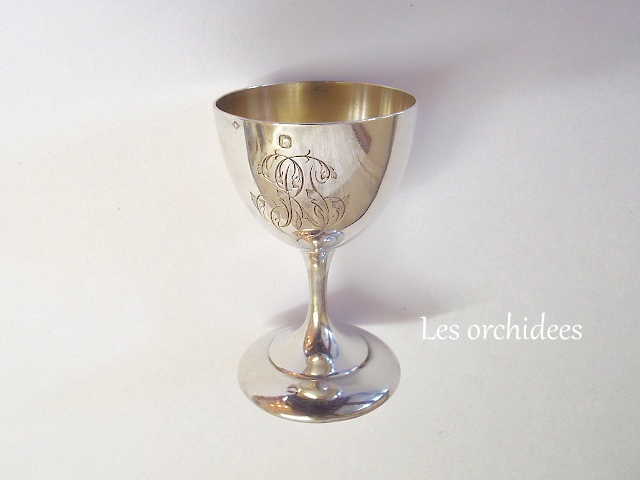 フランス アンティーク 純銀 ゴブレット ・ エッグカップ イニシャル