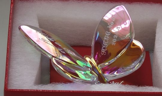 名入れバカラ ラッキーバタフライ イリゼクリア｜新たな門出を彩る虹色