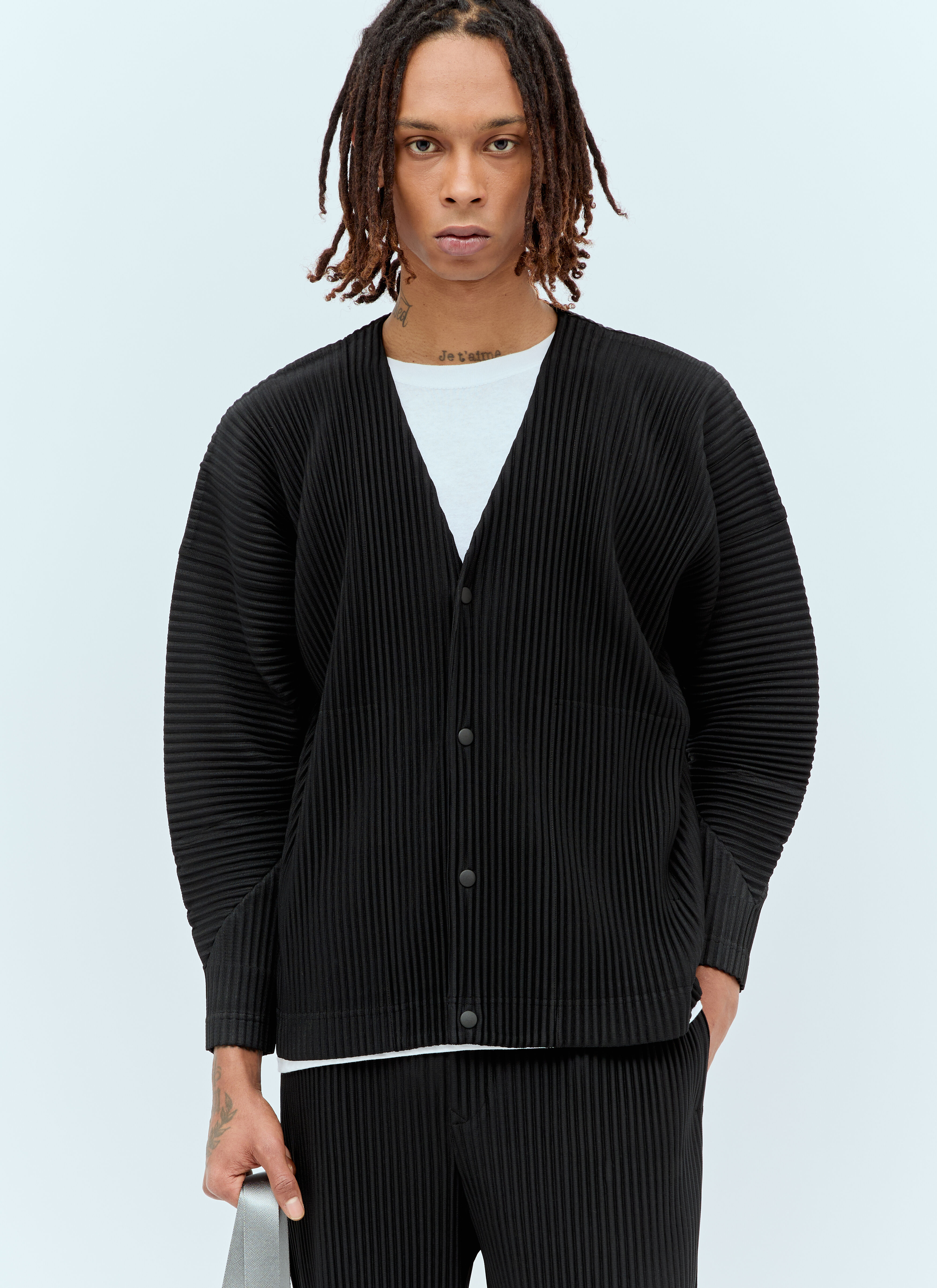 Homme Plissé Issey Miyake Men's' Pleated Cardigan in Black | LN-CC®