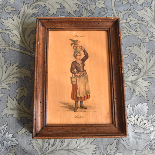 フランスアンティーク額縁イラスト入フレーム壁掛け2枚セットブロカント