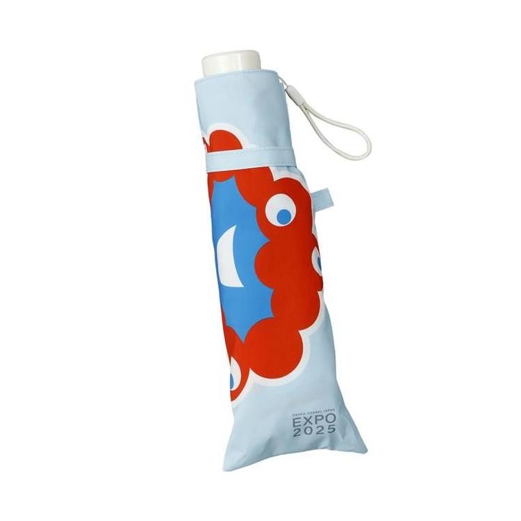 折りたたみ傘 顔ミャクミャク プリント ブルー(サックス