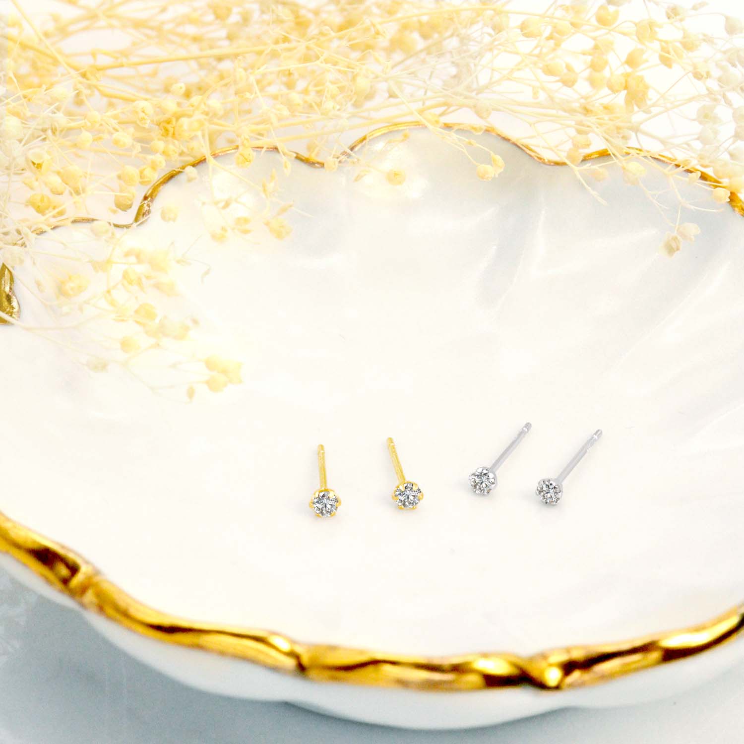 ピアス 両耳 計 0.1ct ダイヤモンド 1粒 スタッドピアス K18 ゴールド