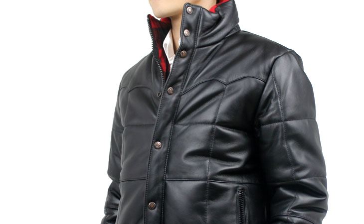 AKM レザージャケット カウハイド ダイヤキルティング スタンドカラー