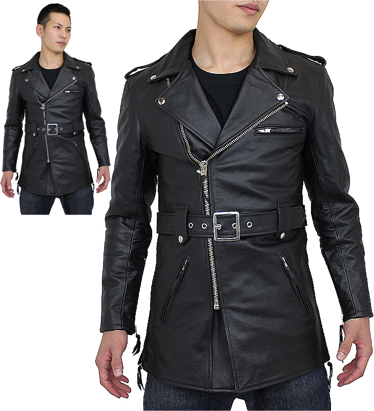 特価品】ダブルライダースジャケット（水牛革） ロング M~5Lまで