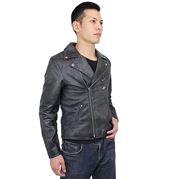 特価品】革ジャン ダブルライダースジャケット（山羊革）ユーズド調 S