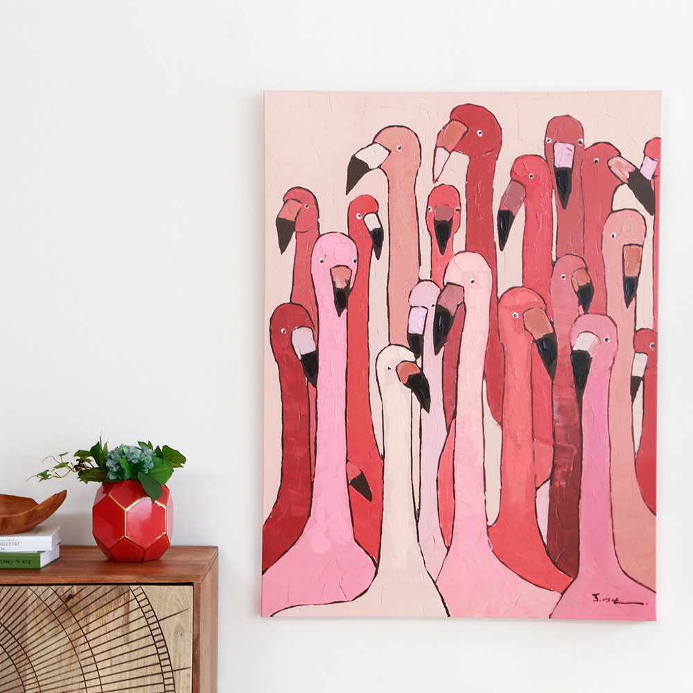 フラミンゴミーティング120x90cm タッチドピクチャー - アート