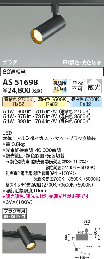 Koizumi コイズミ照明 LEDスポットライト AS51698 | 商品紹介 | 照明