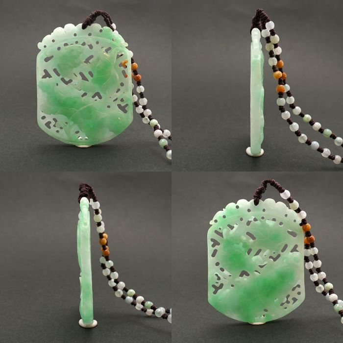 天然石 ミャンマー翡翠 羊の彫刻 ロングネックレス 仕事運順調 吉祥