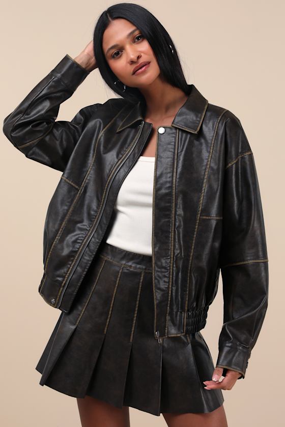 Brown Jacket - Oversized Bomber Jacket - Vegan Leather Jacket - Lulus