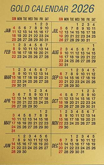三菱マテリアル製 カレンダー 純金カレンダー 「ゴールドカレンダー