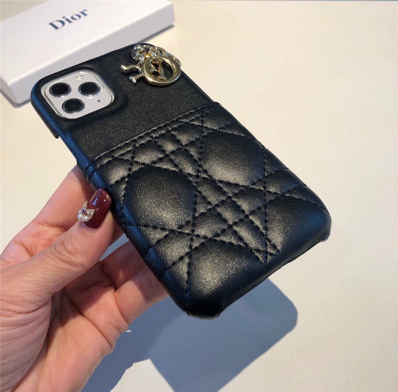 Lady Dior ブラックレザー iPhone15proケース dior iphoneケース 15pro