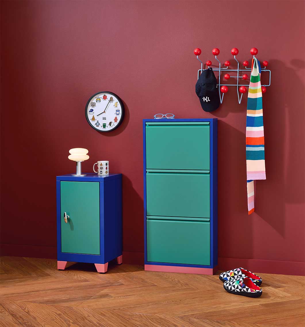 3-ドロワー マルチユース収納キャビネット ブルー／グリーン：ホーム