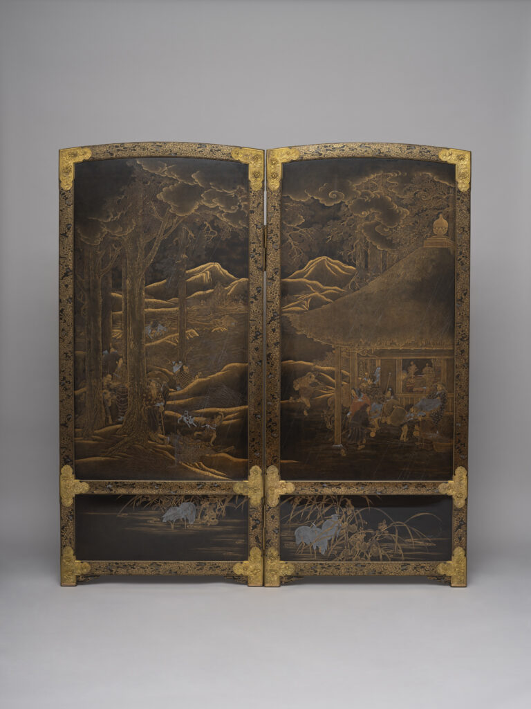 作者不詳（芝山象嵌）《渡船・雨宿芝山象嵌屏風》 - 国立工芸館