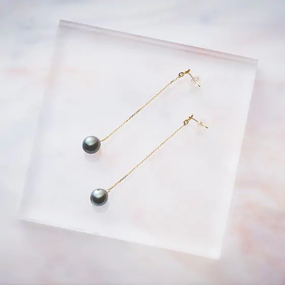 ロングチェーン 黒蝶真珠ピアス | Moon Label - 大月真珠オンライン