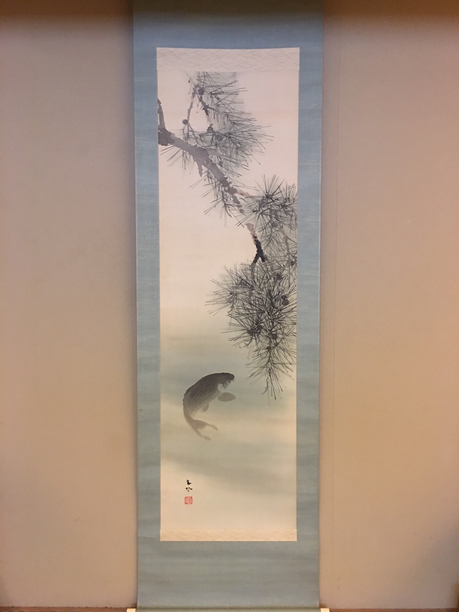 掛軸 掛け軸 絵画 鈴木大麻 鯉と松の掛軸 【遊鯉】鈴木大麻 作 掛軸