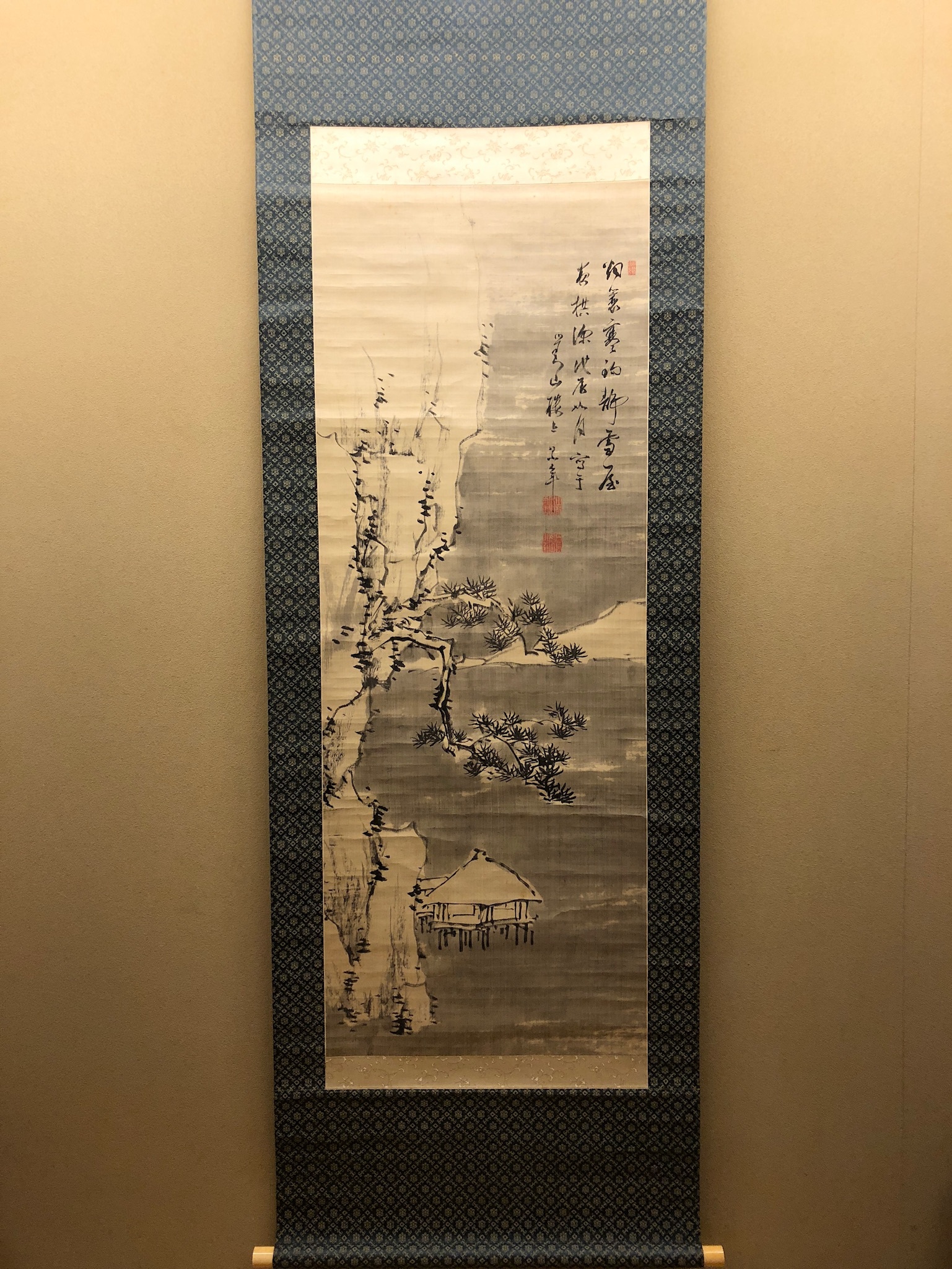 ③掛け軸 山水画 油書作品 徳松 作