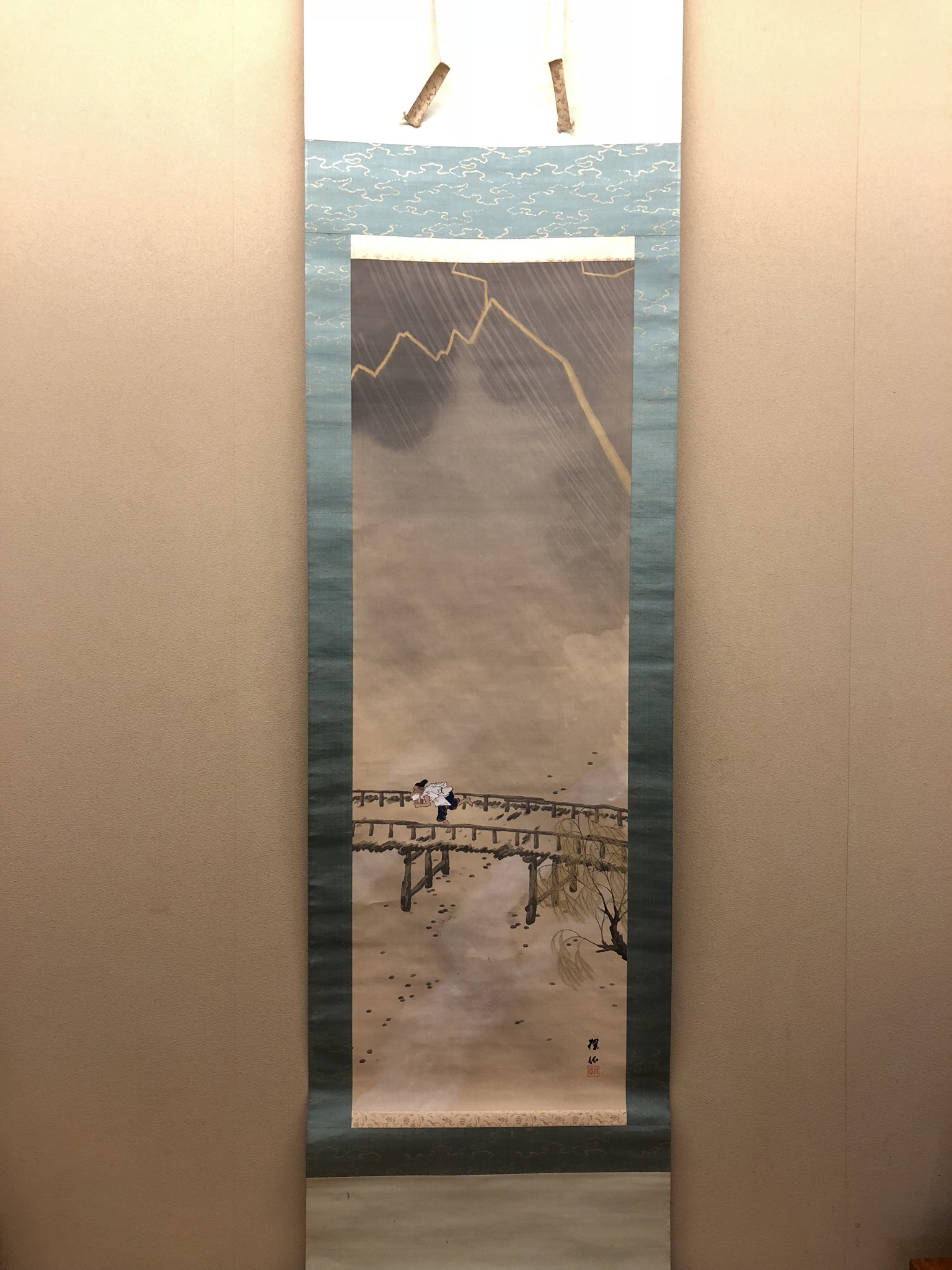 掛け軸 荒木寛畝 墨絵 三井寺 紙本 希少 軸装 茶道具 掛軸 美品 です