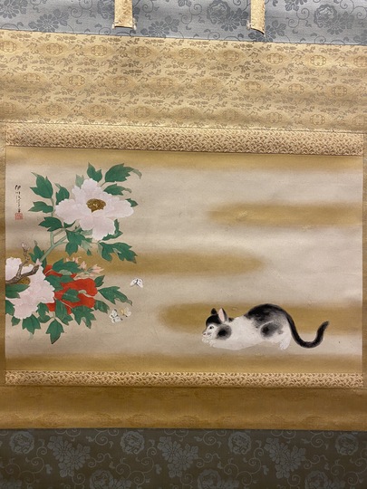 掛け軸狩野常信 猫圖