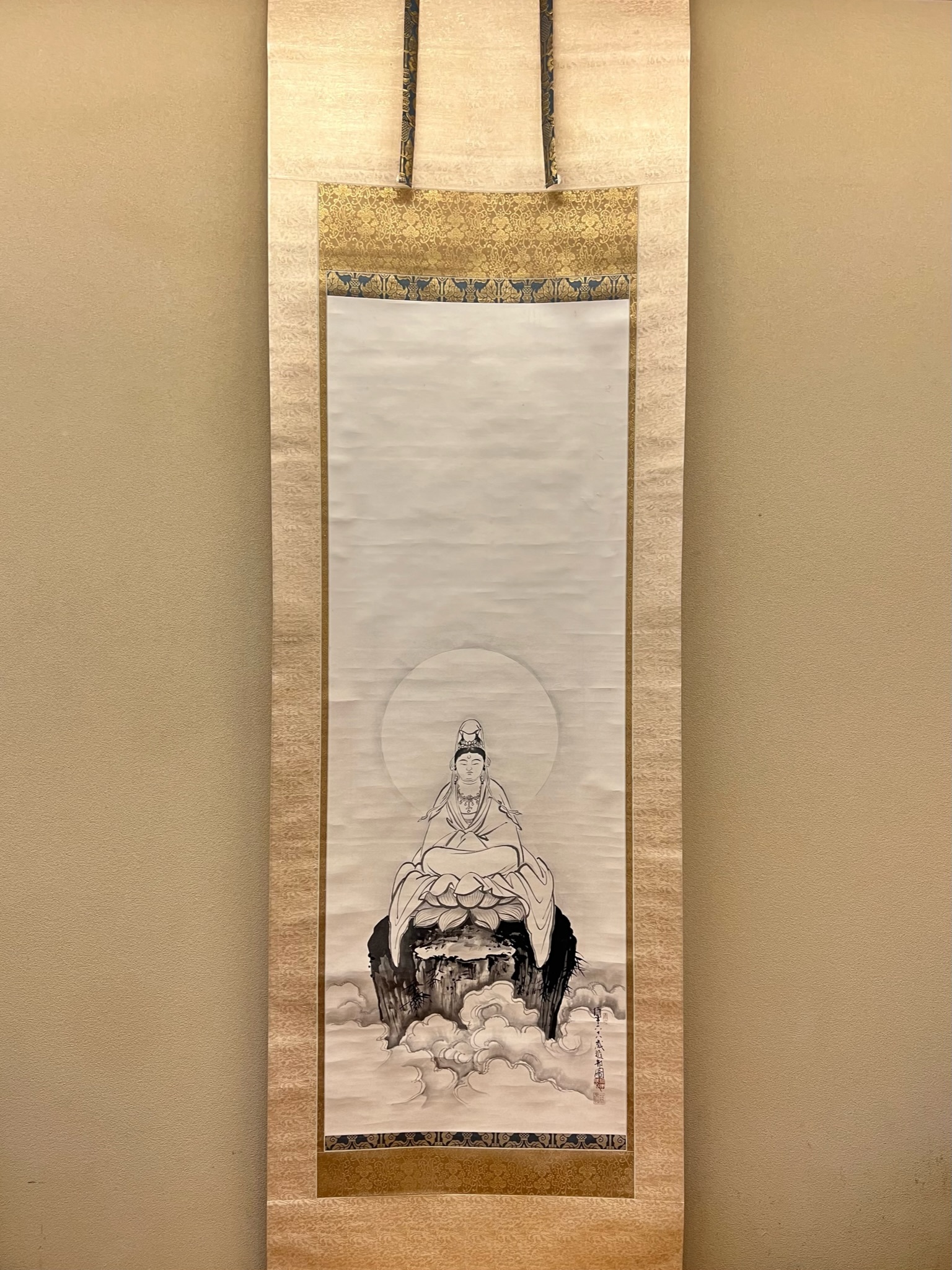 模写/橋本雅邦/観音図/金襴表装/布袋屋掛軸HF-795 模写/橋本雅邦/観音