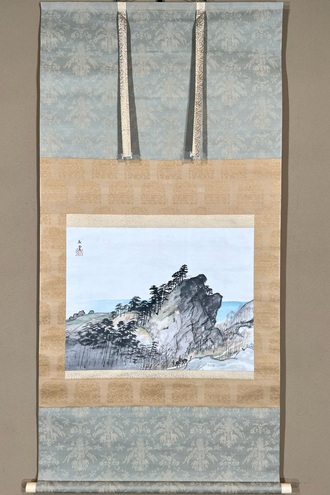 模写】掛軸 川合玉堂 白菊に赤とんぼ図 秋の風情 日本画逸品 T98 模写