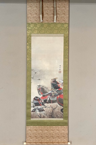 真作】山元春挙/柳に浪人図/武士/酔画/掛軸☆宝船☆Y-647JM