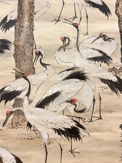 晴川庄眼養信筆梅と鶴の図