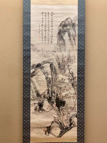 真作】小川鴻城/観山聴泉図/山水図/人物図/掛軸/名家伝来/AD-638 真作