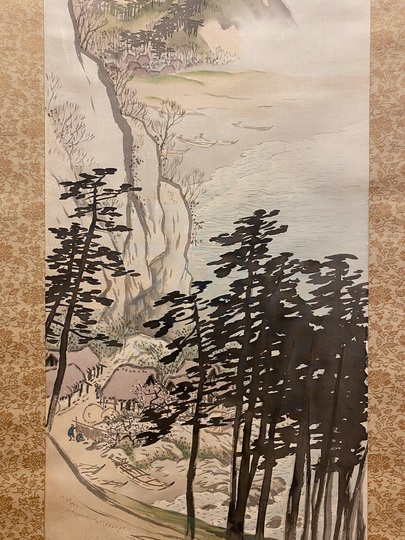 藤崎恒頼作油彩F3号『魚夫』額装箱付V R4434C