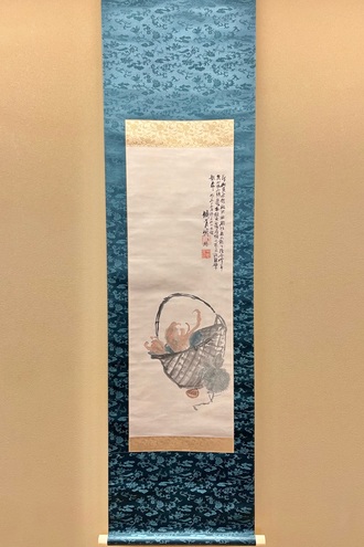 画賛◇掛軸◇嵐山渡月橋◇奥谷秋石 画◇山本行範 賛◇共箱◇桜◇春