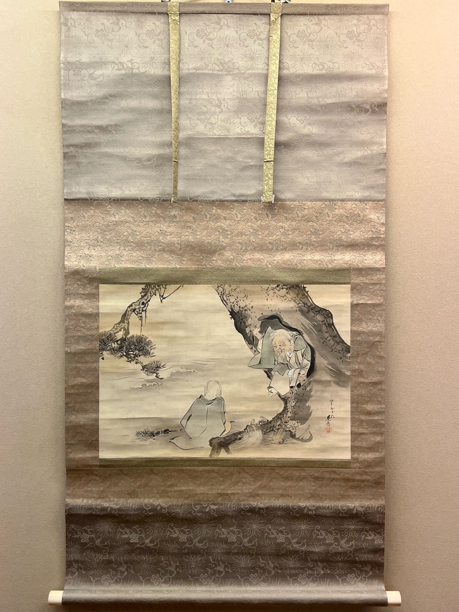 真作/金井廣彰/秋景山水図/布袋屋掛軸HG-532 真作/金井廣彰/秋景山水図