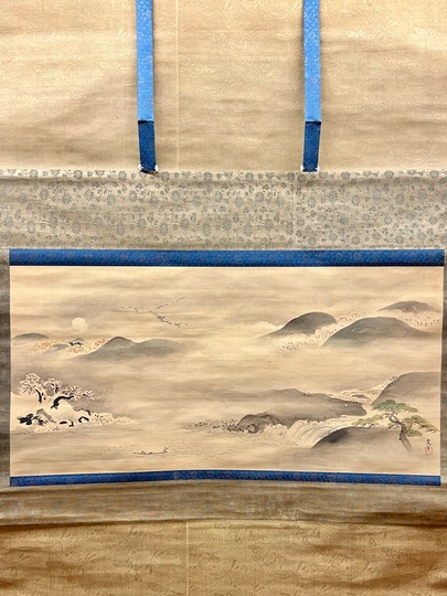 掛軸 狩野山楽「 四季花鳥図、紋織掛軸 」1000 掛軸 狩野山楽「 四季