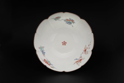 名品❗】江戸時代後期 柿右衛門様式 染錦 双鳥に 梅花紅葉赤花図 輪花