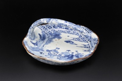 藍九谷」山水人物文手付水柱