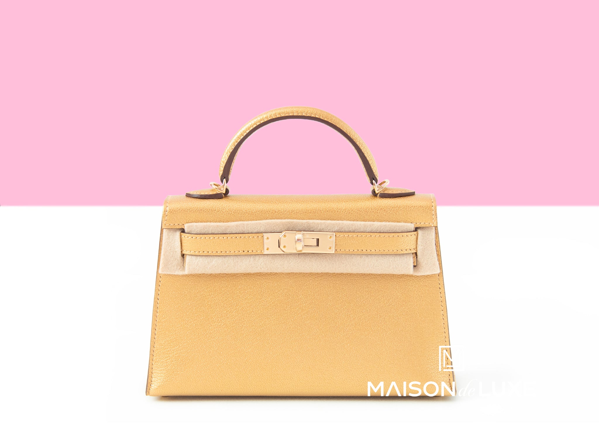 Hermes Mini Kelly II 20 Metallic Doré Chamkilight Chèvre Bag