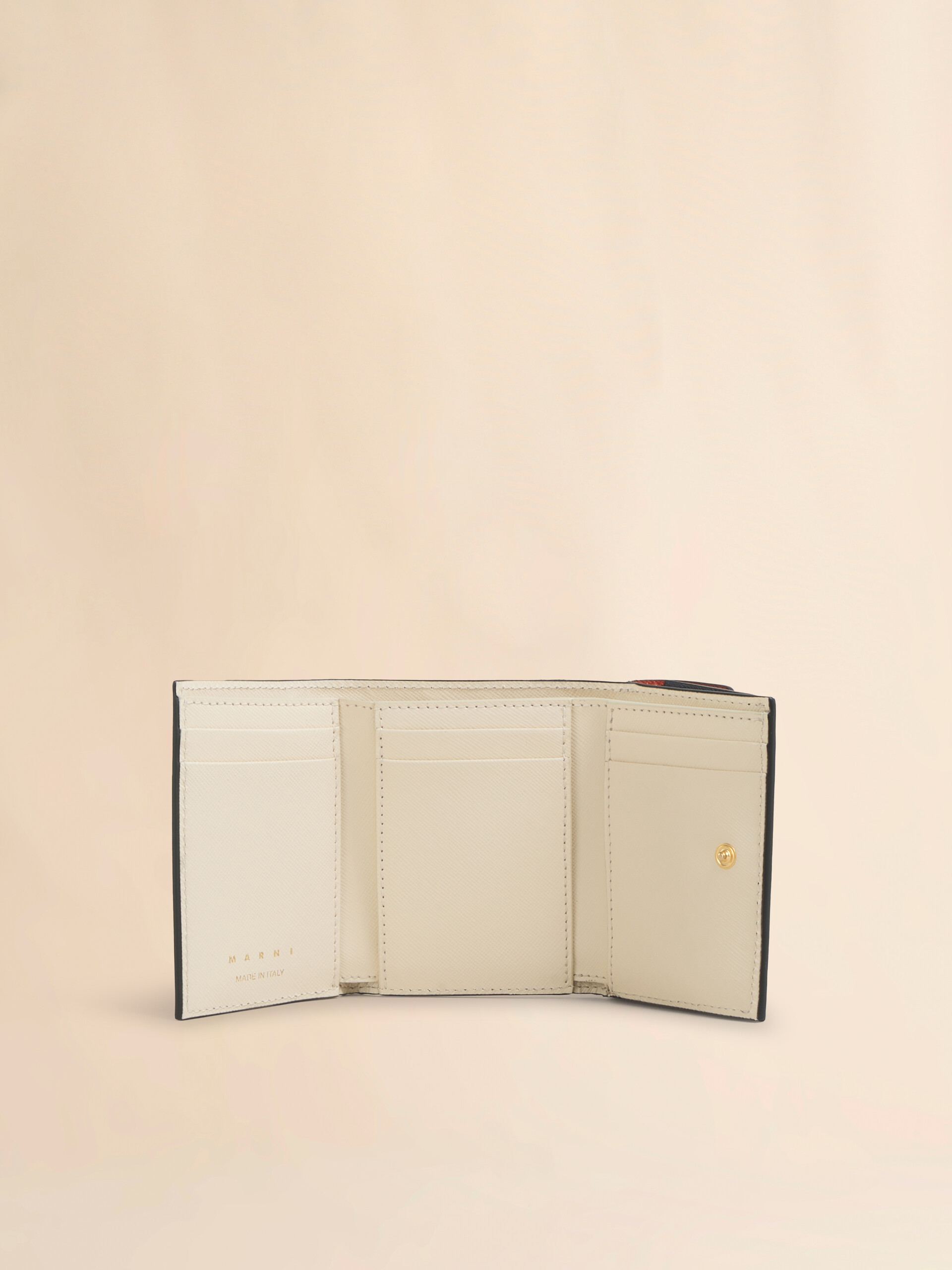 オレンジ ベージュ ブルー サフィアーノレザー製 三つ折りウォレット