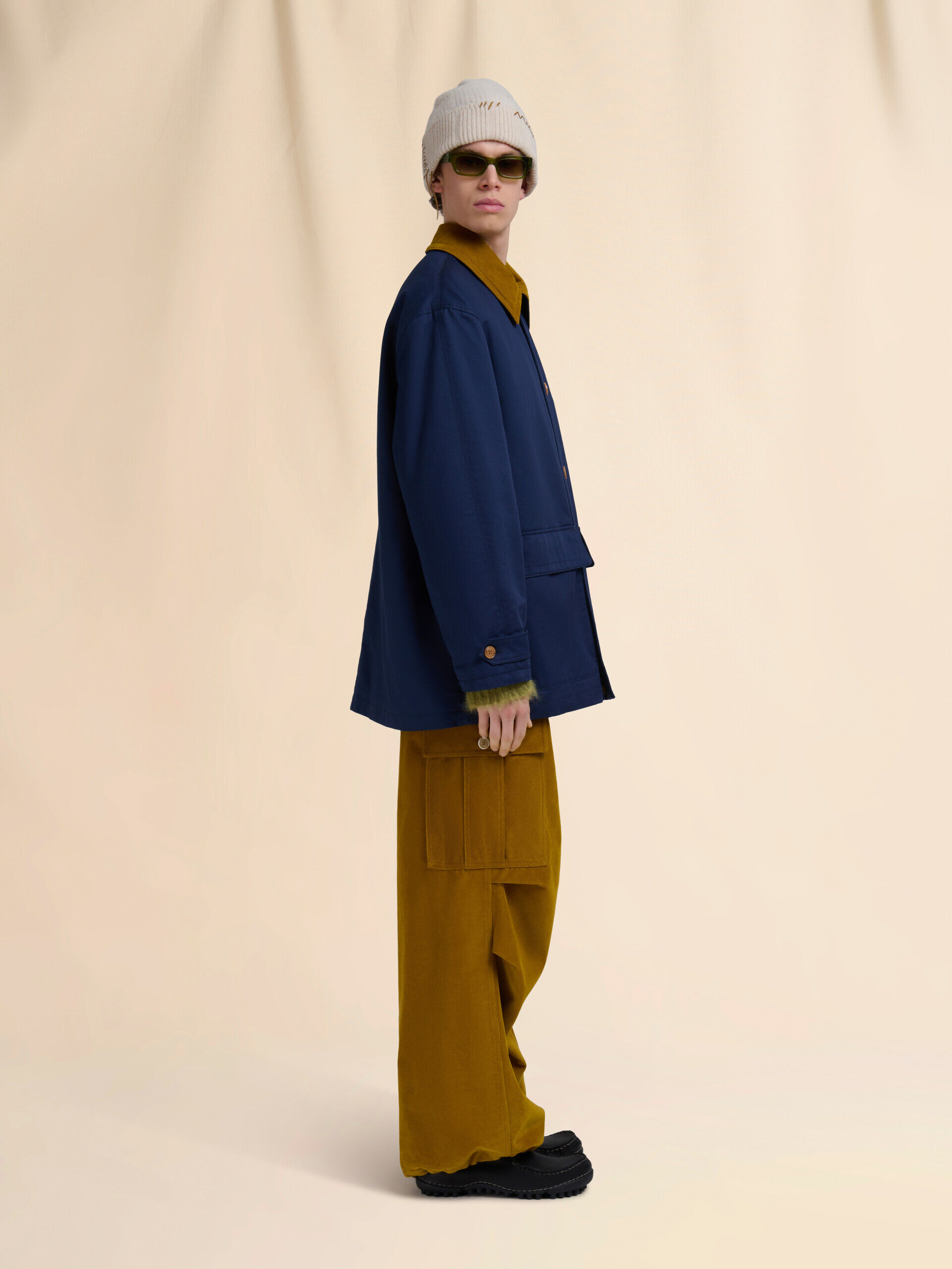 ブルー オーガニックギャバジンパーカー コーデュロイ襟付き | Marni