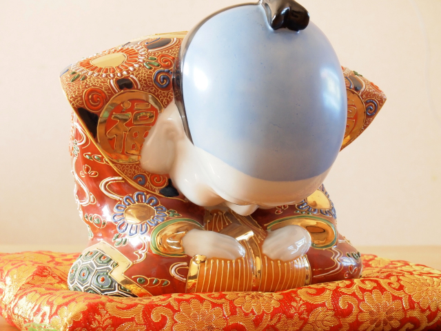 九谷焼 7号お辞儀福助 盛 布団付 九谷焼マルヨネ 陶芸窯和陶房