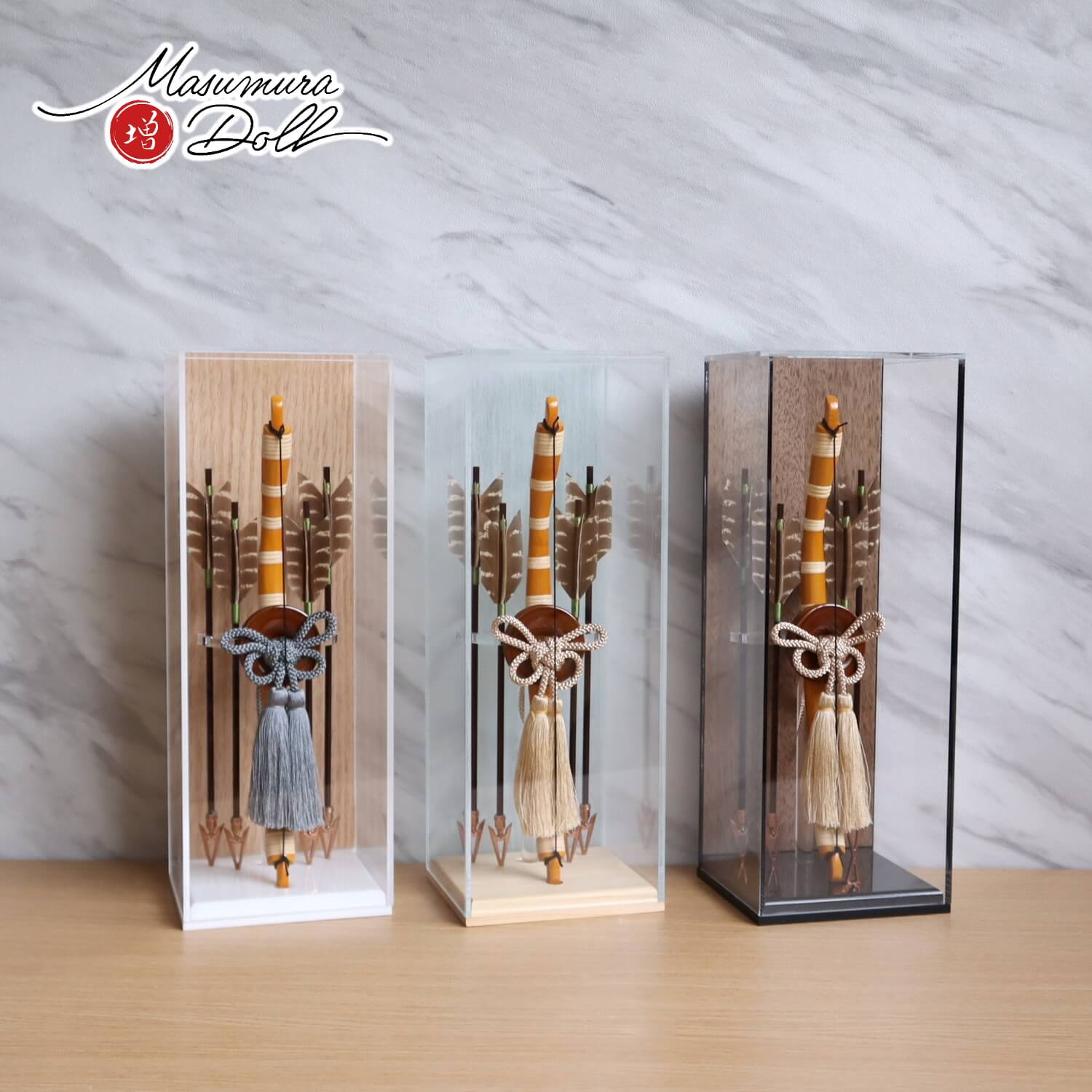 前年度早期完売商品 9号 破魔弓 バック和紙張り アクリルケース飾り 竹