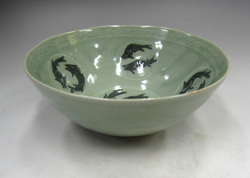 高麗焼 雲鶴紋 青磁茶碗」銘/共箱付 芸術 美術 陶器 陶芸 伝統工芸 茶道具