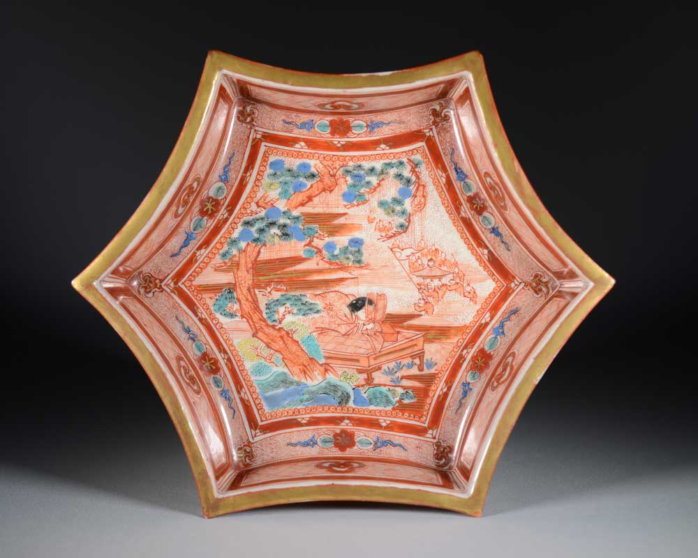 九谷焼 九谷 古九谷 飯田屋 宮本屋窯 赤絵 華草の図 江戸期 2客 九谷焼