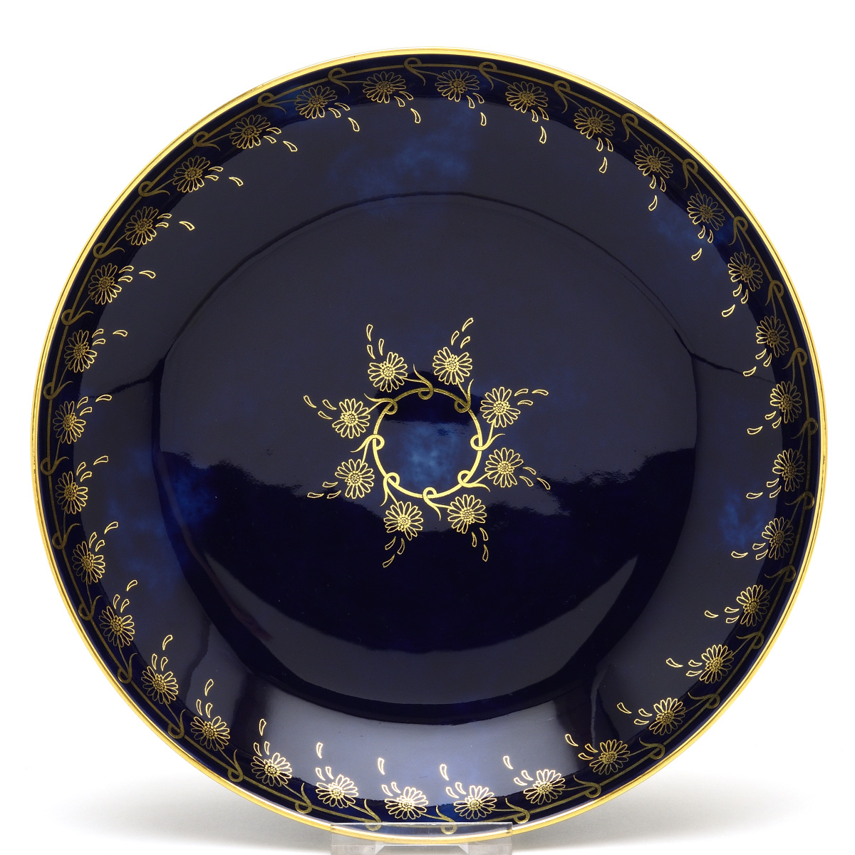 セーブル丸形ディッシュ24K金彩紋様ファットブルー仏ヴィンテージ