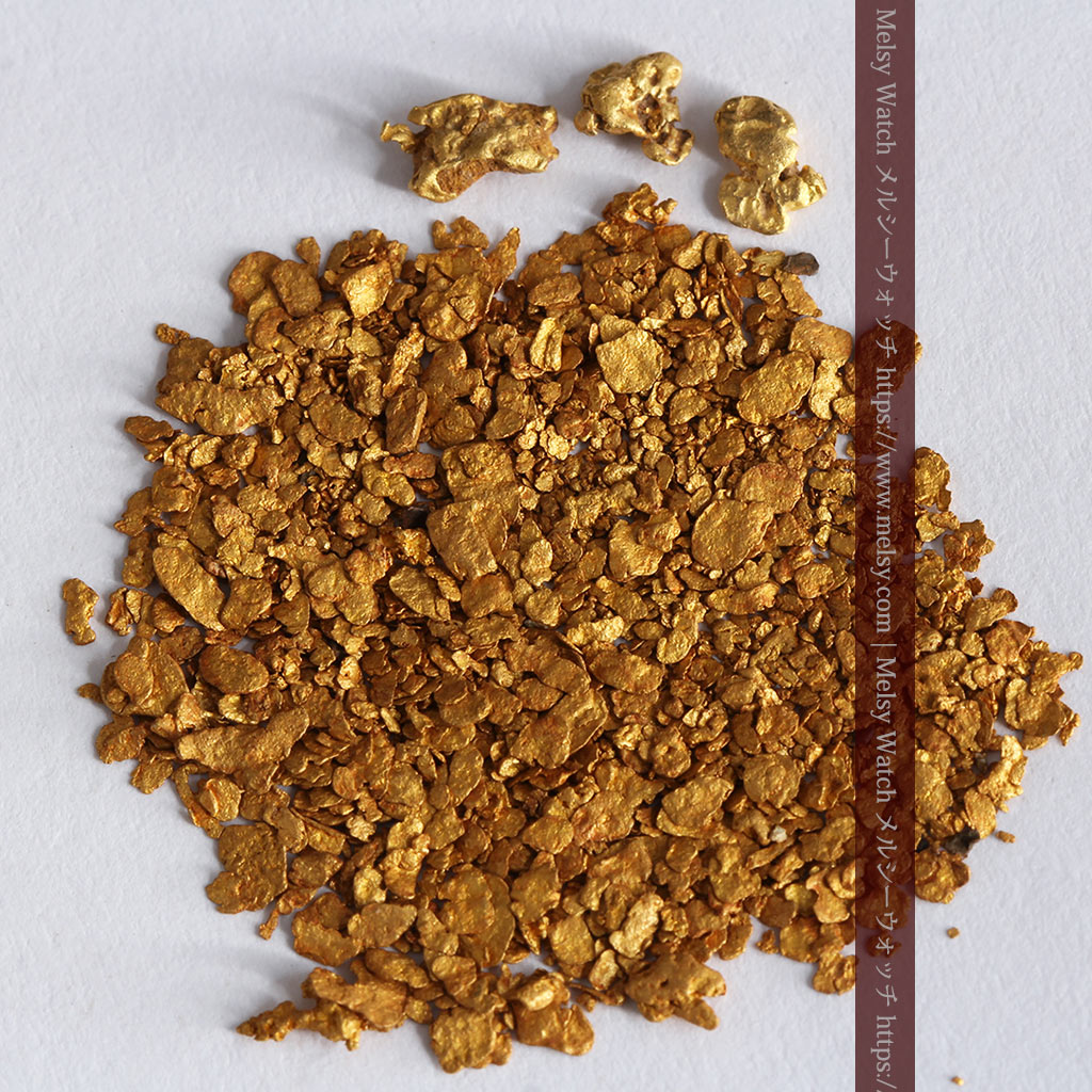 2.64gの小さな砂金・薄片金とやや粒の大きな自然金3点（販売済み