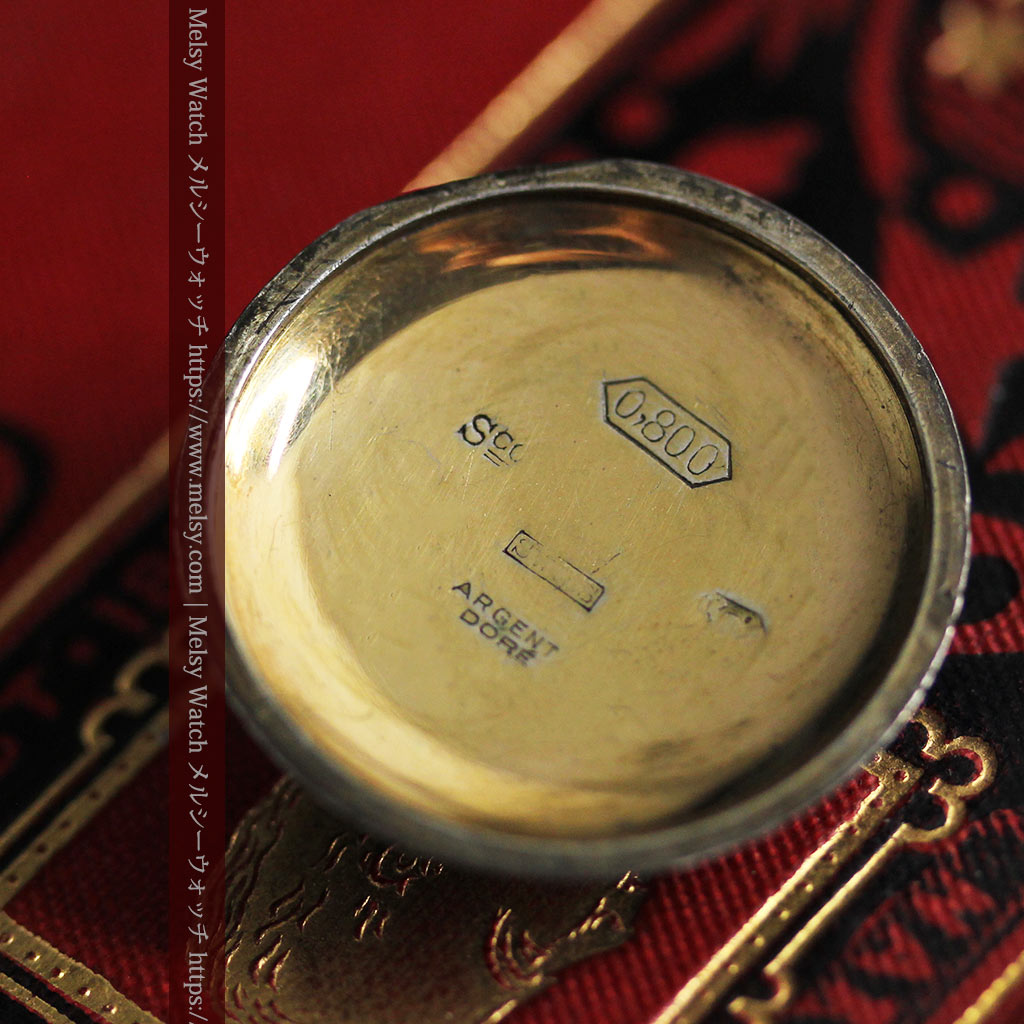 青いエナメル スイス製銀無垢アンティーク懐中時計 【1890年頃】