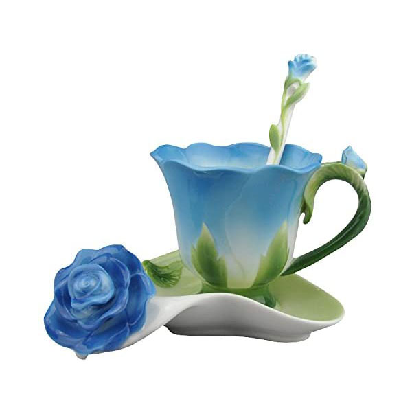 青いドラゴンと桜の花の陶器カップ 青いドラゴンと桜の花の陶器カップ