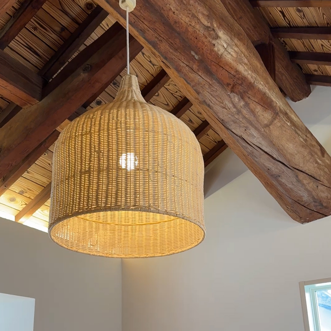 廃盤希少】 東京メタル工業 ペンダントライト 照明 ラタン 籐 茶
