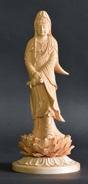 木彫菩薩像 光徳在銘 仏教美術 白檀 一刀彫 観音菩薩像 般若心経彫