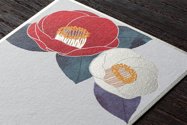 ハガキ/ポストカード｜紙シリーズ｜はがき箋 箔 紅白椿柄 6枚入