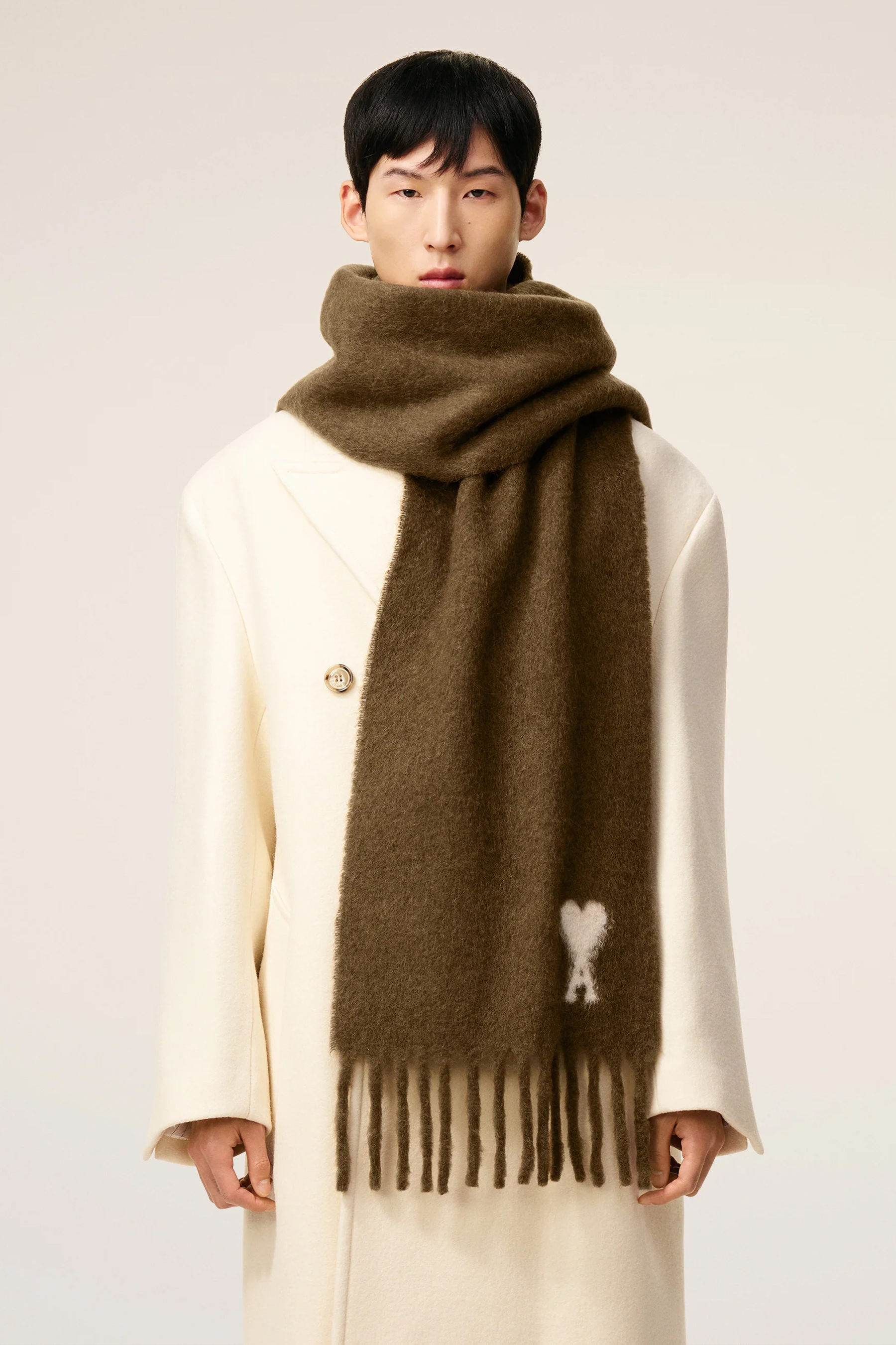 AMI PARIS Oversized Ami De Coeur Alpaca-Wool Blend Scarf